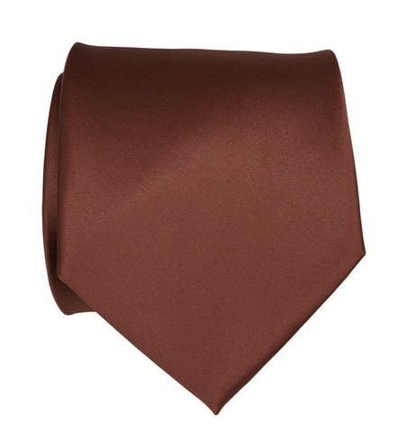 Cinnamon Necktie. Solid Color Medium Brown Satin Finish Tie, No Print