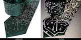 Circuit Board Necktie, Reflective Print on emerald green with camera flash, Cyberoptix