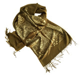 Circuit Board scarf, gold on olive