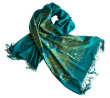 Short Circuit scarf. Circuit Board scarf, gold on teal