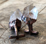 Quartz Cufflinks, electroformed copper & raw stone crystal cuff links