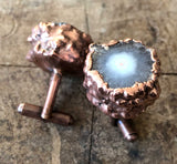 Clear White Solar Quartz Stalactite Slice Cufflinks, electroformed copper