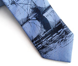 Clipper Ship Linen Necktie. Nautical Print Tie