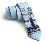 Light Blue Clipper Ship Linen Necktie, by Cyberoptix. Nautical Print Men's Tie