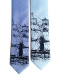 Light Blue Clipper Ship Linen Neckties, by Cyberoptix. Nautical Print Men's Ties
