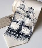 Clipper Ship Necktie, by Cyberoptix. Navy print on cream tie, standard width.