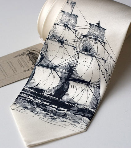 Clipper Ship Necktie, Nautical Print Tie