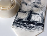Sailing Ship Necktie, by Cyberoptix. Navy print on cream tie, standard width.