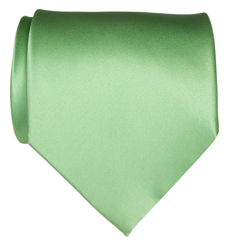 Clover Green Necktie. Solid Color Satin Finish Tie, No Print