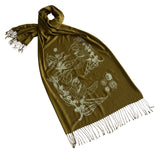 Olive Green Coffee Bean Scarf, by Cyberoptix. Botanical Print linen weave pashmina