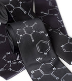 Caffeine & Nicotine Molecule Necktie. Silver on black.