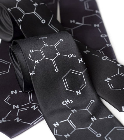 Addictive Molecules Necktie. Caffeine & Nicotine "Coffee + Cigarettes" tie.
