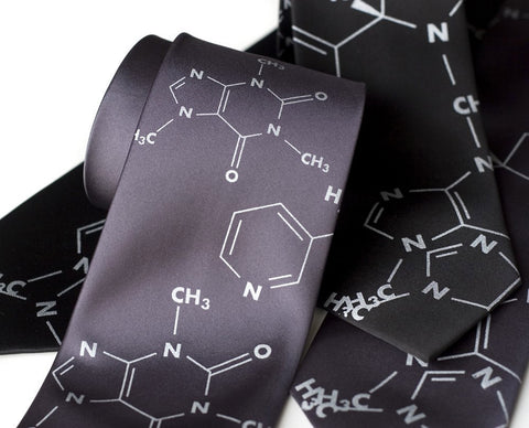 Addictive Molecules Silk Necktie. Caffeine & Nicotine "Coffee + Cigarettes."