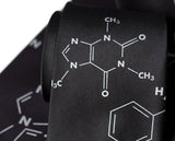 Caffeine & Nicotine Molecule Necktie. Silver on black.