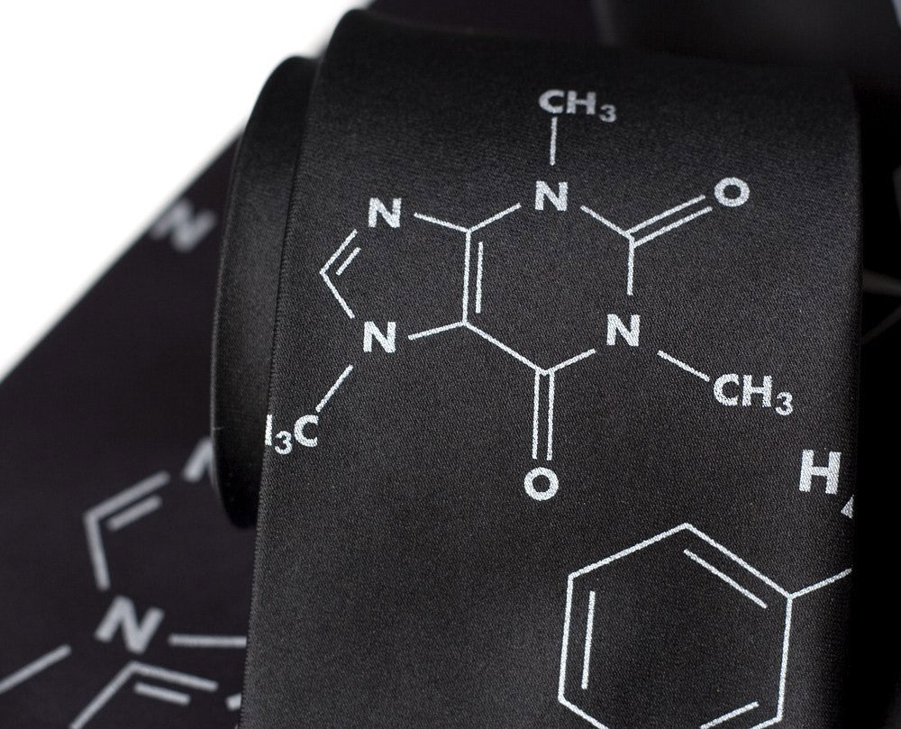 caffeine cigarettes Addictive Molecules Necktie. & Nicotine Print Impress your chemistry and independent film buff friends with a jumble of interlocking caffeine and nicotine molecules floating up high on the tie. Addictive Molecules Silk Necktie. Caffeine