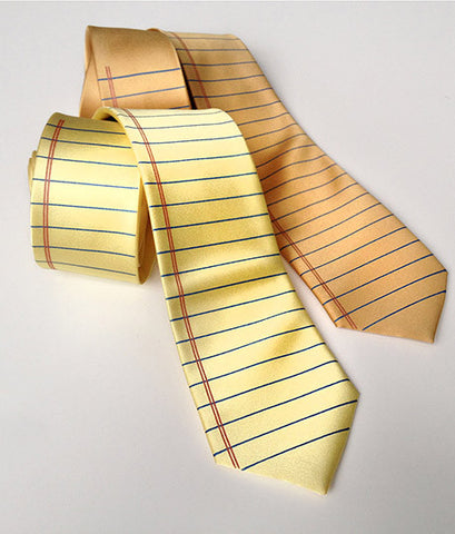 College Ruled Silk Necktie. Notebook Paper Print Tie