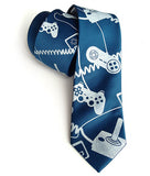 Game Controller Necktie: Ice print on french blue silk.