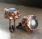 Clear White Solar Quartz Stalactite Slice Cufflinks, electroformed copper