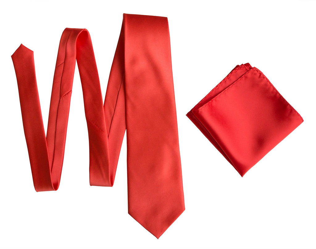 New Men Coral Neck Tie & Pocket Square Hankie Set Formal Party