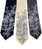Coral Reef Tie. Pale grey on navy, cream, charcoal.