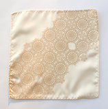 Screen printed lace pocket square. Warm cream on cream pocket square.