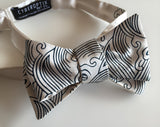 Cream and navy crashing waves bow tie