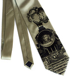 Locomotive Necktie. Black on sage.