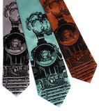 Cyberoptix Train Ties. Black on silver, aqua, cinnamon.