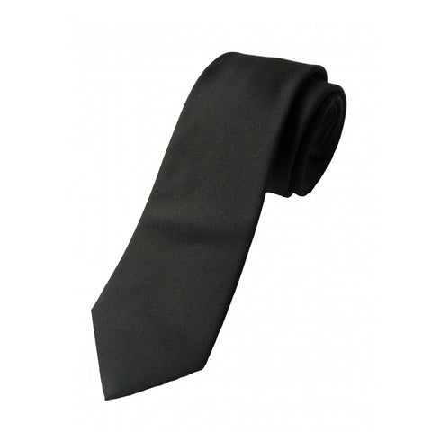 Black Necktie. Solid Color Satin Finish Tie, No Print