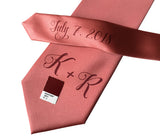 custom monogram wedding necktie, dark salmon pink. Cyberoptix sublimation print groomsmen gifts