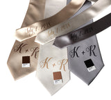 custom monogram wedding neckties, neutral tones. Cyberoptix sublimation print groomsmen gifts