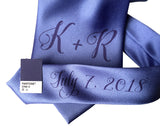 custom monogram wedding necktie, periwinkle blue. Cyberoptix sublimation print groomsmen gifts