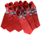 Cyberoptix custom printed wedding ties, Poppy print, turquoise and rust