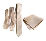 Khaki Linen Necktie and Pocket Square, "Packard" solid color tie, by Cyberoptix