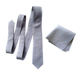 Light grey linen necktie, pocket square, Cyberoptix. Woodward gray linen silk blend woven tie and square