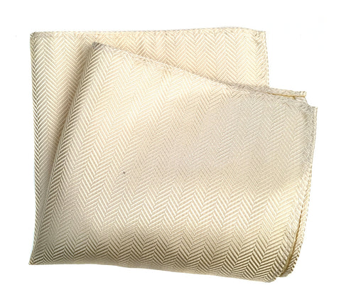 Cream Herringbone Silk Pocket Square