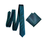 Solid dark teal herringbone silk necktie and pocket square set, by Cyberoptix