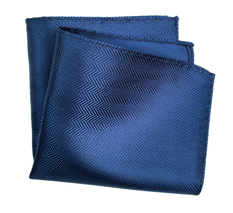 Sapphire Blue Herringbone Silk Pocket Square