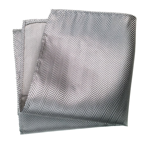 Silver Herringbone Silk Pocket Square