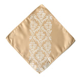 Damask pocket square: white on soft gold.