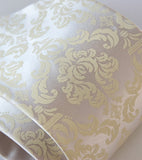 Damask print necktie: Ivory-cream on platinum microfiber.