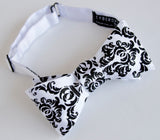 Black and white Damask print bow tie, by Cyberoptix.