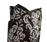 Damask pocket square: dove grey on black.