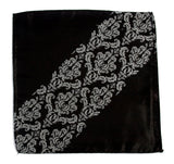 Damask pocket square: dove grey on black.