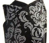 Damask pocket square: dove grey on black.