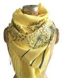 Dandelion Scarf. Floral print linen-weave pashmina