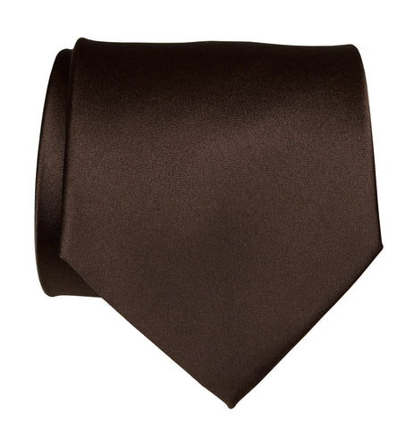 Dark Brown Necktie. Solid Color Satin Finish Tie, No Print