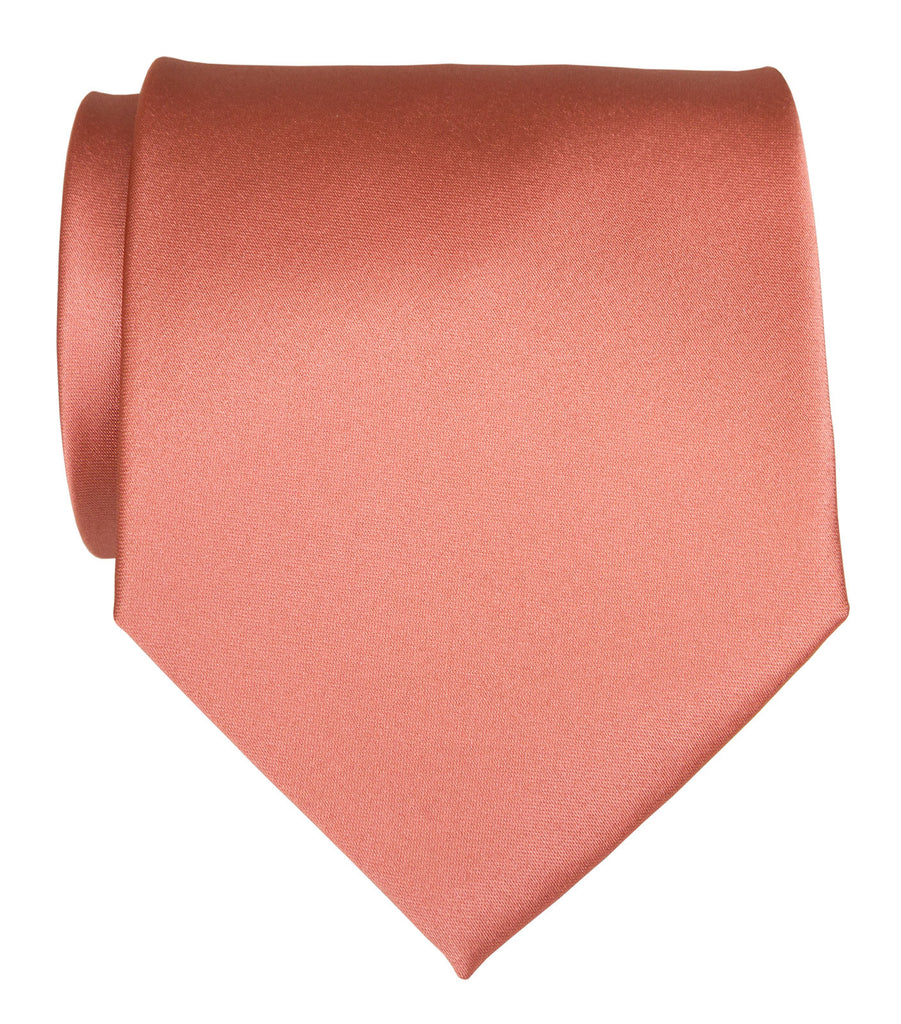 Dark Salmon Necktie. Medium Pink Solid Color Satin Finish Tie, No