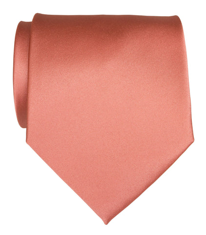 Dark Salmon Necktie. Medium Pink Solid Color Satin Finish Tie, No Print