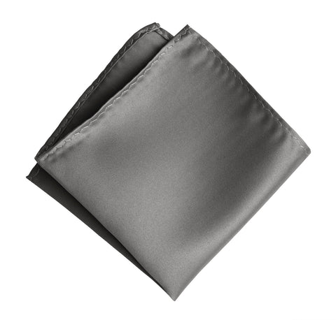 Dark Silver Pocket Square. Solid Color Medium Grey Satin Finish, No Print